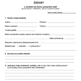 Žádost o umístění do Domu pokojného stáří