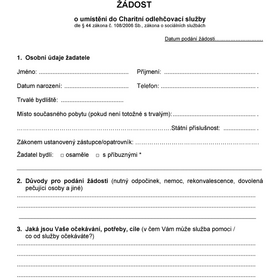 Žádost o umístění do Charitní odlehčovací služby