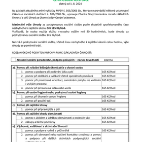 Ceník Osobní asistence od 1. 8. 2024