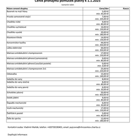 Ceník Půjčovny kompenzačních a zdravotnických pomůcek od 1. 1. 2025