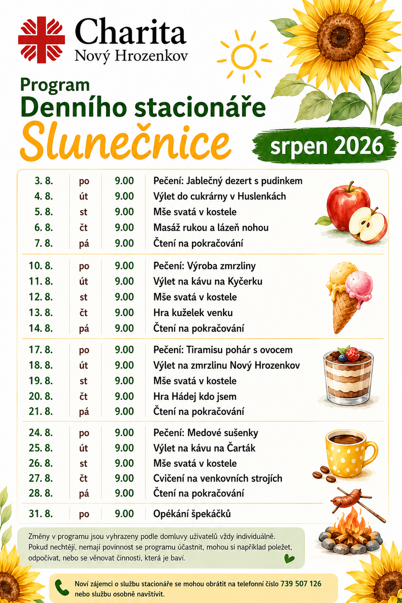 Program stacionáře v srpnu 2026 Program stacionáře v srpnu 2026